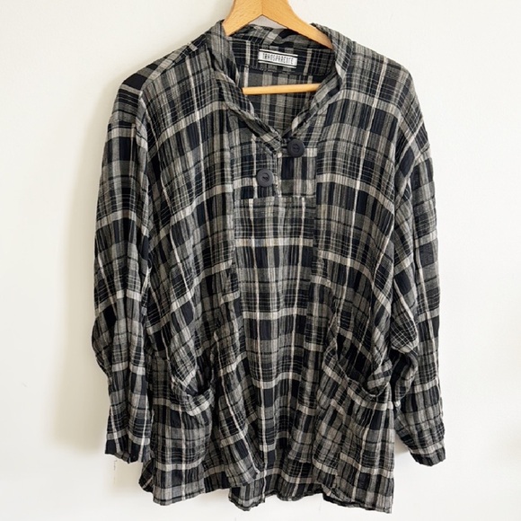 Transparente black plaid long sleeve flowy tunic top size XL - Picture 1 of 6
